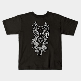 White outline Raven Skull and Antlers with Jewelry Kids T-Shirt